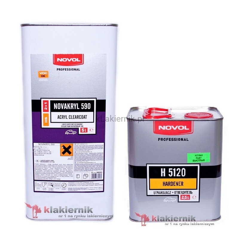 Lakier bezbarwny NOVOL NOVAKRYL 590 - kpl. (5+2,5) L