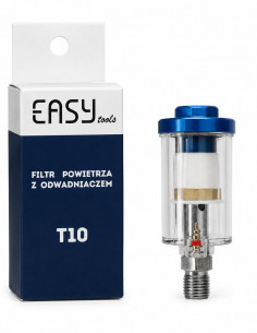 Kompaktowy filtr powietrza z odwadniaczem EasyTools z przezroczystą obudową i gwintem 1/4 cala.