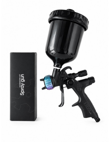 Profesjonalny pistolet lakierniczy EasyTools P3 LVLP z teflonową powłoką i zamontowaną dyszą.
